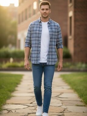 Pendleton Blue and White Plaid Button Down 100% Cotton Long Sleeve Large